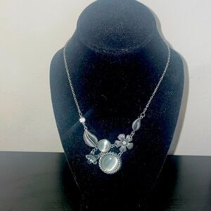 Silver necklace with moon stones and simulated diamonds